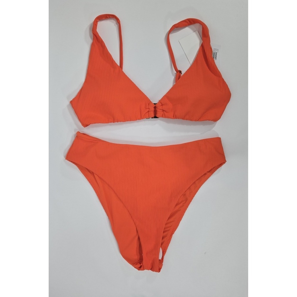 Andie Swim Womens Medium Orange Vermillion Ribbed 2‎ Piece Bikini NWT